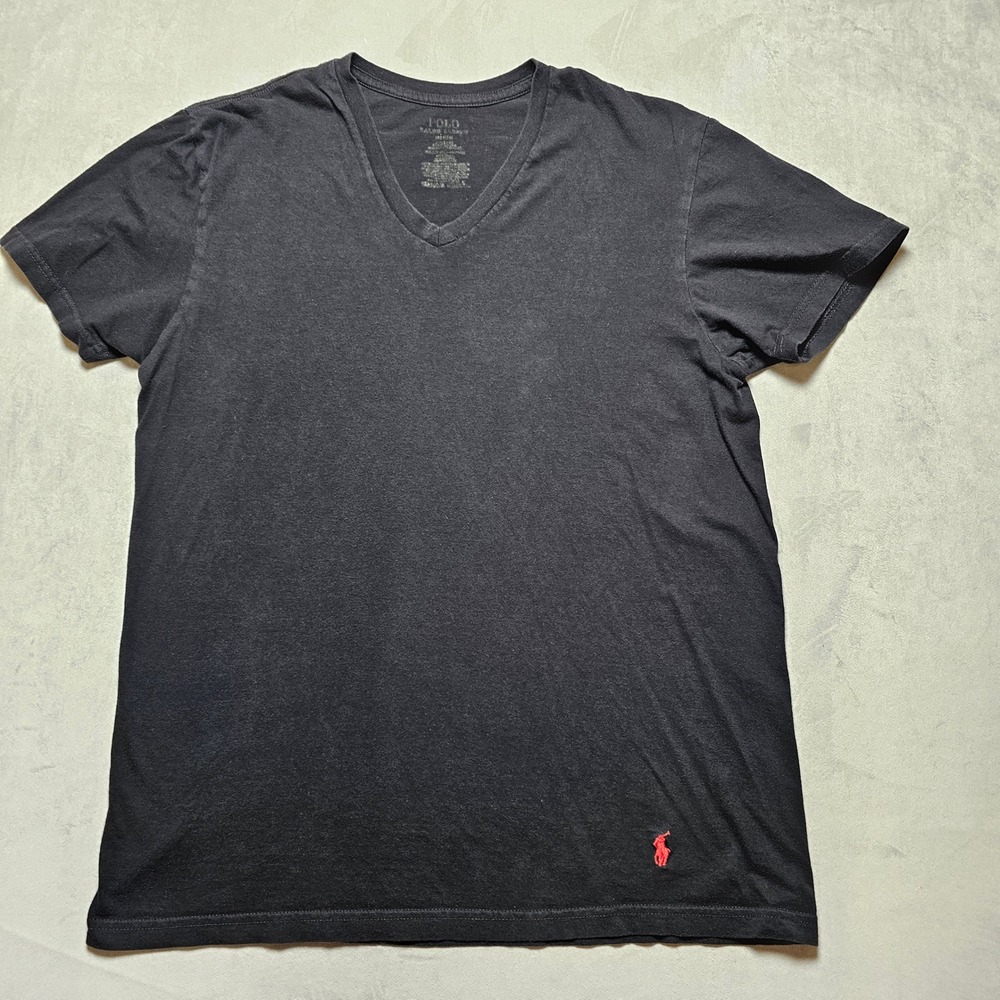 Polo‎ Ralph Lauren Mens V-Neck T-Shirt Black Red Pony Logo Size Medium